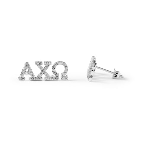 Alpha Chi Omega White Gold Plated Stud Earrings