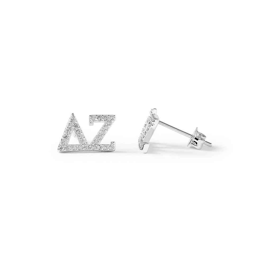 Delta Zeta White Gold Plated Stud Earrings