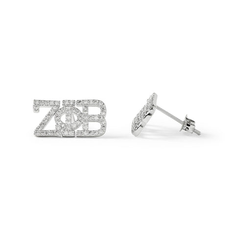 Zeta Phi Beta White Gold Plated Stud Earrings